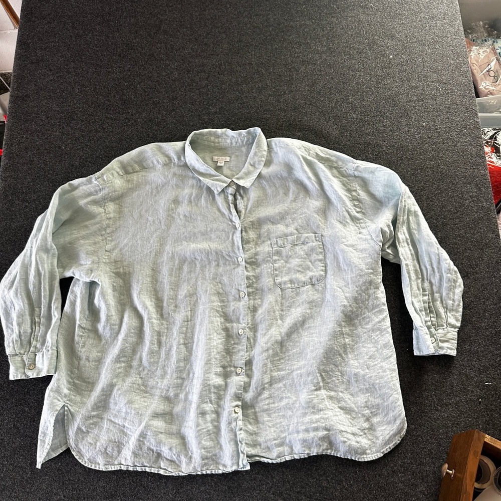 J. Jill Love Linen Button Down Shirt Sage Green 4X 100% Linen Long Sleeve Top